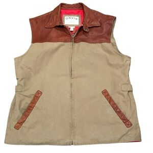 ORVIS Outdoor Workwear Canvas /Leather Men’s Zip Up Vest Size XL